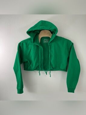 Solely Fit Versatile Cropped Hoodie size L XL Green Cotton Grunge Made in US